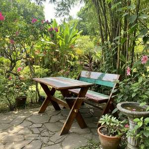 Table à manger artisanale en bois de bateau récupéré, couleur naturelle, pour extérieur, jardin, parc, maison, meuble démontable - Product Image 3