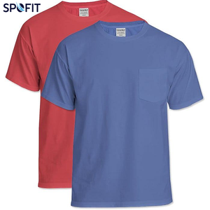 Camiseta de Algodón para Hombre SPOFIT, Manga Corta, Cuello Redondo, Color Sólido Informal, Bolsillo Frontal, Transpirable, Corte Regular - Product Image 2