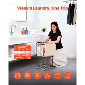 Carrello Multiuso Pieghevole con Ruote Girevoli a 360 Gradi, Grande Capacità di Carico 60 LBS, in Carbonio Resistente, Cesti per Bucato - Product Image 2