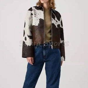 Chaqueta de Cuero Personalizada Hecha a Mano con Diseño de Pelo de Vaca para Mujer, Chaquetas de Cuero de Invierno de Alta Calidad - Product Image 3