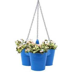 Ensemble de 3 jardinières suspendues en métal rose avec fleurs violettes pour le jardinage - Product Image 2