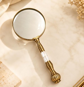Vintage Brass Handheld <b>Magnifying</b> <b>Glass</b> with 4 Inch Lens and Elegant Ivory Inlay Handle Antique Style 10 Inch Reading <b>Magnifier</b> - Product Image 1