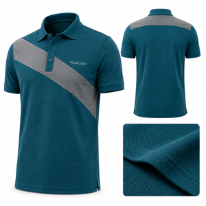 Polo de Manga Corta Color Verde Azulado para Hombre con Raya Diagonal Gris, Logotipo Personalizado en el Frente, Tejido Transpirable de Algodón, Estilo Casual - Product Image 5