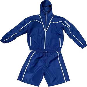 Unisex Olive Green Windbreaker Tracksuit Set Hooded Jacket Drawstring Shorts Quick Dry Lightweight 100% Cotton Full Sleeve - Product Image 2