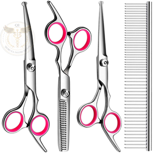 Kit Profesional de Tijeras para Peluquería Canina, Tijeras para Perros con Recubrimiento de Titanio, Kit de Tijeras para Peluquería para Perros y Gatos en Casa, Rosa, 5 en 1 - Product Image 1