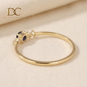 Handcrafted 14KT Solid Gold <b>Ring</b> With Lab Grown Diamond and Royal <b>Blue</b> Sapphire New Elegant Design Women's Wedding Jewelry - Product Image 3