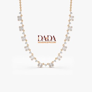Collar de tenis con diamantes cultivados en laboratorio de corte esmeralda para mujer, collar con estaciones de diamantes alternadas, cadena de diamantes de lujo minimalista - Product Image 6