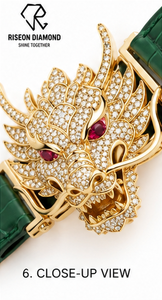 Pave Lab Grown Diamond Dragon Head <b>Bracelet</b> <b>Ruby</b> Eyes Green Alligator Leather Strap Luxury Mens Statement Jewelry Gift - Product Image 4