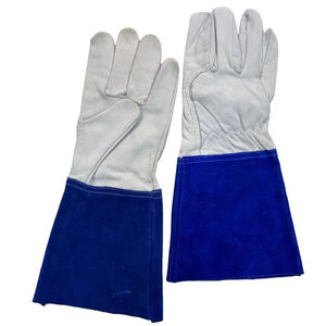Gants de soudage en cuir de vachette, blancs, avec revers bleus, doublure en coton, protection anti-éclaboussures de type A pour soudage à l'arc - Product Image 1