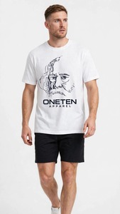 ONETEN APPAREL T-shirt blanc à manches courtes pour homme, col rond, imprimé avec des lignes abstraites de visage - Product Image 1