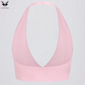 With Own Logo Print V-<b>Neck</b> Style Light Pink Solid Color Good Selling Best Supplier Women Wear Simple <b>Halter</b> <b>Neck</b> Sports <b>Bra</b> - Product Image 6