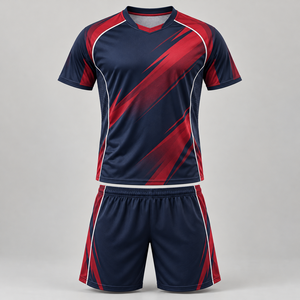 Uniforme de Fútbol Personalizable Azul Marino y Carmesí, Jersey de Fútbol Sublimado con Logotipo Personalizado, Pantalones Cortos, Conjunto para Equipo - Product Image 1