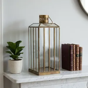 ARTISAN DESIGN Handmade <b>Brass</b> <b>Lantern</b> with Glass Panels Irregular Shape Antique Finish for Home Decoration and Candle Holder - Product Image 3