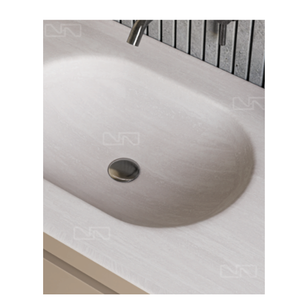 Lavabo de Baño Rectangular de Mármol para Montar en Encimera, Mueble de Madera, Diseño Moderno, Acabado Dorado, Fácil de Limpiar - Product Image 3