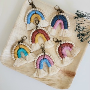 Rainbow Macrame <b>Key</b> Chain Handmade Boho Style Keyring for Home Car <b>Keys</b> Bag Zip Puller Decorative Charm Gift <b>Accessory</b> Item - Product Image 5