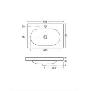 Modern glossy white 615x455x135mm rectangular ceramic wash basin wall hung floating semi pedestal kit - Product Image 4