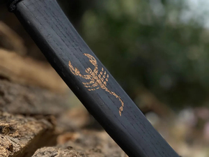 Handmade Carbon Steel Wood Carving <b>Axe</b>, Scorpion Engraved Beech <b>Handle</b>, Leather Sheath - Product Image 3