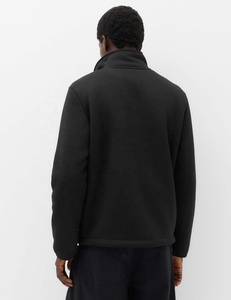 <b>Men's</b> Black <b>Fleece</b> <b>Jacket</b> Sherpa <b>Lined</b> Zipper Closure Casual Winter Outerwear Regular Fit Solid Color Knitted Polyester Shell - Product Image 6
