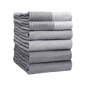 Serviettes de cuisine personnalisées en coton rayé durable JAI, séchage rapide, brodées, tissées, rectangulaires, grises, en lot. - Product Image 1