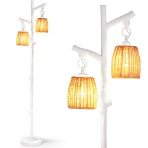 2-<b>Light</b> <b>Tree</b> Trunk Floor Lamps with Wicker Shade - Product Image 1