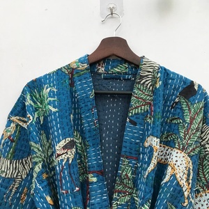 Nueva llegada Safari estampado hecho a mano Kantha 100% algodón bata de baño indio hecho a mano Kantha algodón Kimono bata tradicional para mujeres - Product Image 6
