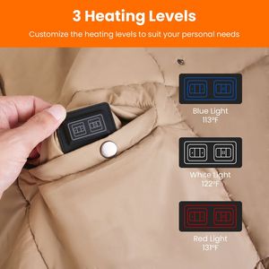 Coperta Riscaldante USB con 6 Zone, 3 Livelli di Riscaldamento, Poncho Elettrico Avvolgente con Cerniera, Fori per le Braccia, Tasca, Doppio Interruttore 5V per il Riscaldamento - Product Image 3