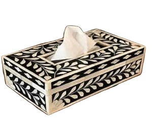 Caja de pañuelos con incrustaciones de hueso de forma Rectangular de alta calidad Suministros para el hogar y el hotel hechos de papel y madera con material de resina - Product Image 1
