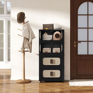 Armadio Pieghevole Retrò Nero da 20 Pollici con 4 Ripiani e Contenitori Pieghevoli, 19.69 x 11.81 x 40.55 Pollici, per Organizzazione Domestica - Product Image 2