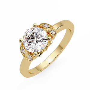 Bagues solitaires classiques à fleurs, diamant rond cultivé en laboratoire, or jaune 14 carats, bagues de mariage, certifiées IGI, bagues d'anniversaire - Product Image 3