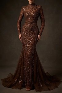 Robe de bal sirène de luxe à sequins, motif floral, col montant, pour occasions formelles, simple et écologique, vente en gros - Product Image 3