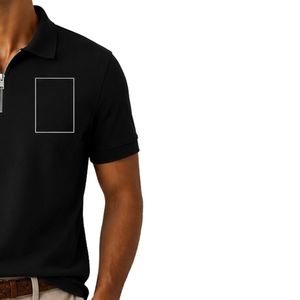 Polo Negro para Hombre con Cierre, Diseño de Logotipo Personalizado, Manga Corta, Mezcla de Algodón Premium, Tela Acanalada Informal, Polo de Golf de Lujo - Product Image 3
