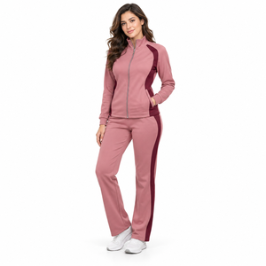 <b>Women</b> Zipper Tracksuit Casual Two Piece Outfit Full Zip Collar <b>Jacket</b> Tapered Jogger Pants Soft Texture Fashion Apparel OEM - Product Image 1