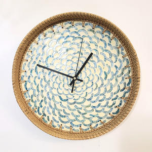 Rattan mother of pearl hanging <b>clock</b> best selling eco frame <b>clocks</b> boho wall art decorations - Product Image 5
