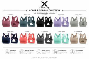 Soutien-gorge de sport pour femme X, couleurs tendance, col rond, vêtement de yoga, maille respirante sur le devant, coussinets amovibles, coupe extensible, style sportif - Product Image 2