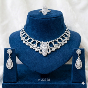 Luxury Silver Plated Zircon <b>Crystal</b> Bridal Jewelry <b>Set</b> Trendy Designer Women's Necklace Earrings & Ring <b>Set</b> - Product Image 2