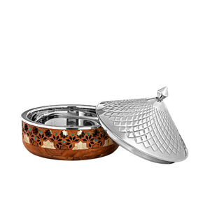Casserole ronde en bois avec couvercle en acier inoxydable, design minimaliste pour la cuisine domestique, chauffe-plat de table - Product Image 3
