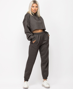 <b>Top</b> Quality Custom <b>Cropped</b> Tracksuit Women's Clothing Pullover Hoodie and Sweatpants Women Sweat Suit <b>Set</b> With Custom logo - Product Image 2
