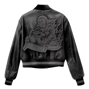 Veste d'hiver pour homme sur mesure, élégante, style universitaire, avec accents en cuir, veste d'aviateur en cuir noir 2026 - Product Image 2