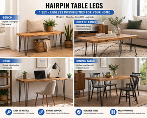 22" Metal Hairpin <b>Table</b> Legs 3 Robs 4pcs 880lbs Load Capacity Black Heavy Duty Stainless Steel Modern DIY <b>Dining</b> <b>Desk</b> EDPTBL023 - Product Image 4