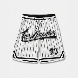 Pantalones Cortos Deportivos de Malla con Cordón en la Cintura y Estampado de Letras a Rayas para Hombre - Product Image 1