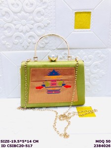 Handmade Silk Embroidered Clutch Bag with Metal <b>Frame</b> Handle | Ethnic Designer Peacock Motif Bridal Party Handbag for Women - Product Image 2