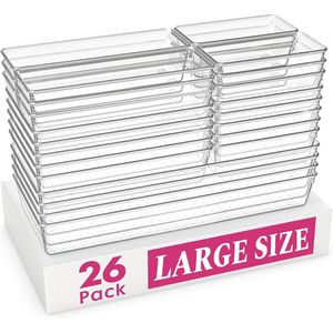 Set di 26 Contenitori Organizzatori in Plastica Trasparente di 5 Misure, per Utensili da Cucina e Bagno, Organizzatori Premium per Cassetti - Product Image 1