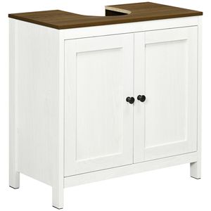 Mobiletto Sottolavabo Bianco Antico a Doppia Anta, Regolabile, in Legno e MDF per Hotel e Palestre - Product Image 1