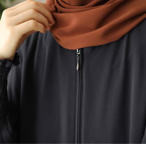 High Quality Women Solid Floral Embroidered <b>Long</b> Sleeve Maxi Abaya V Neck Modest <b>Dress</b> Polyester Regular Fit Daily Wear <b>Eid</b> - Product Image 3