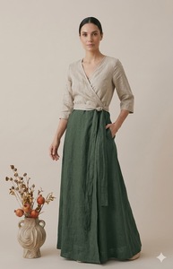 Elegant Women's Summer Eco-Friendly Vintage Casual Wear Dress Short Sleeve Belted Loose Fit Natural Waist Solid Color - Product Image 3