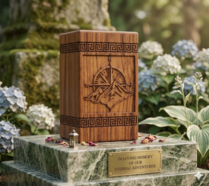 Wooden Urn Keepsake <b>Box</b> Carved Compass <b>Memorial</b> Ash Container Decorative Cremation Keepsake Case - Product Image 2