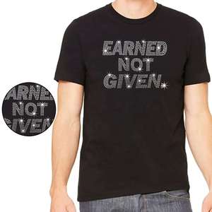 เสื้อยืดผู้ชายและผู้หญิง Earned Not Given ประดับคริสตัลสีเงิน รุ่นคลาสสิค ปี 2026 สีดำ ทรงปกติ สไตล์สตรีทแวร์ รุ่น HD - Product Image 4