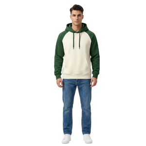 OEM Two Tone Raglan Sleeve Sport Hoodies Forest Green and Cream Contrast Pullover High Quality Streetwear men's Hoodies - Product Image 4