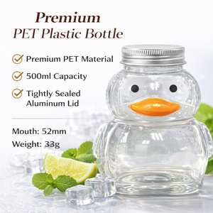500ml Cute Duck Shape PET <b>Plastic</b> Bottle with Aluminum Screw Lid OEM Beverage <b>Packaging</b> for Milk Tea Juice Coffee Secure Sealing - Product Image 6
