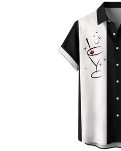 Camisa de Manga Corta con Estampado de Cóctel Martini en Blanco y Negro, Camisa Casual de Verano para Hombre, Fabricante OEM, Suministro al por Mayor - Product Image 3